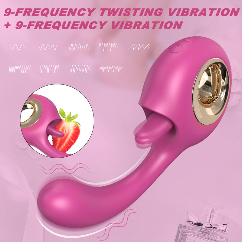 YoYoLemon G Spot Dildo Vibrator, 2 in 1 Clitoral Tongue Licking & Vibrating Rose Sex Stimulator for Women, Adult Sex Toys