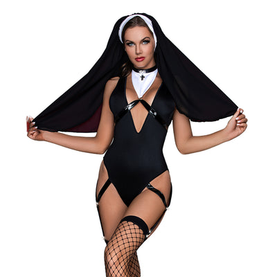 Sexy Nun Cosplay Lingerie Bodysuit Church Women Uniform, Sexy Role Play Outfits