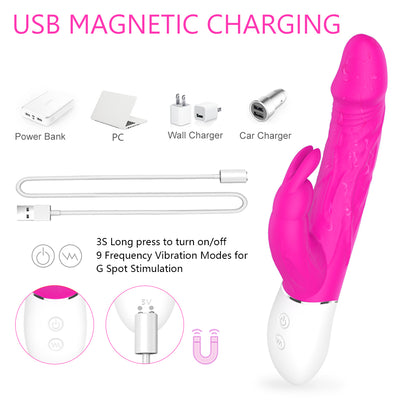 YoYoLemon Rabbit Vibrator Dildo for Vagina G Spot and Clitoral Adult Sex Toys for Women, Hot Pink 3