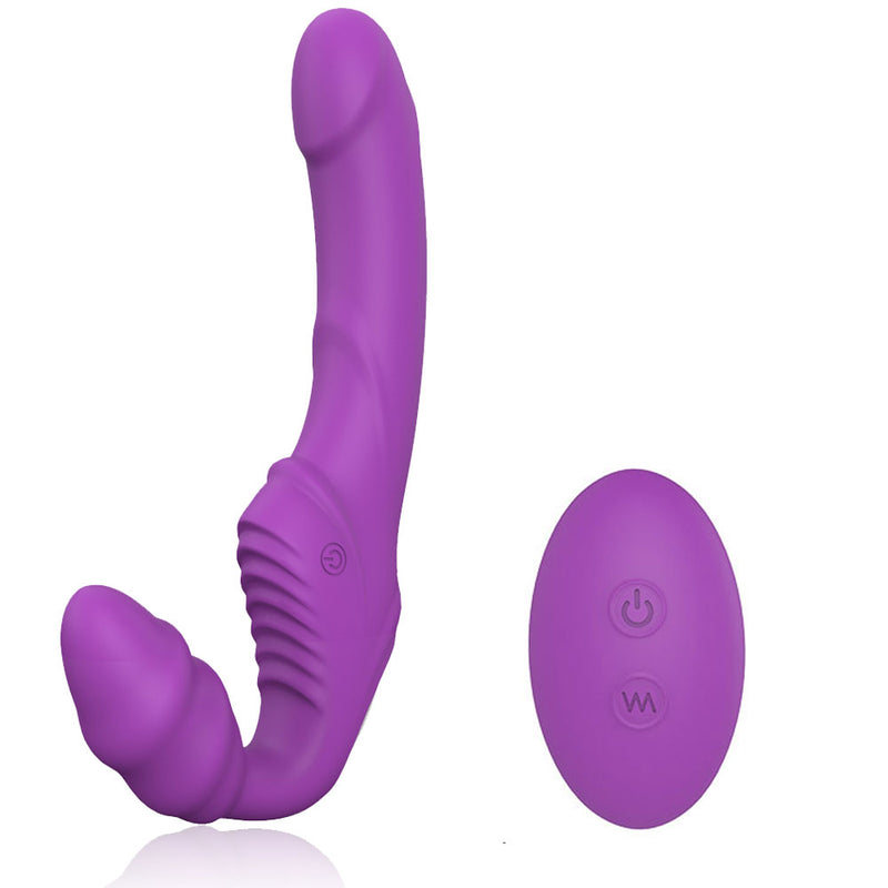 YoYoLemon Strapless Strap-On Dildo Vibrator for Lesbian Double-ended G-Spot and Clitoris Adult Sex Toys for Female Couples