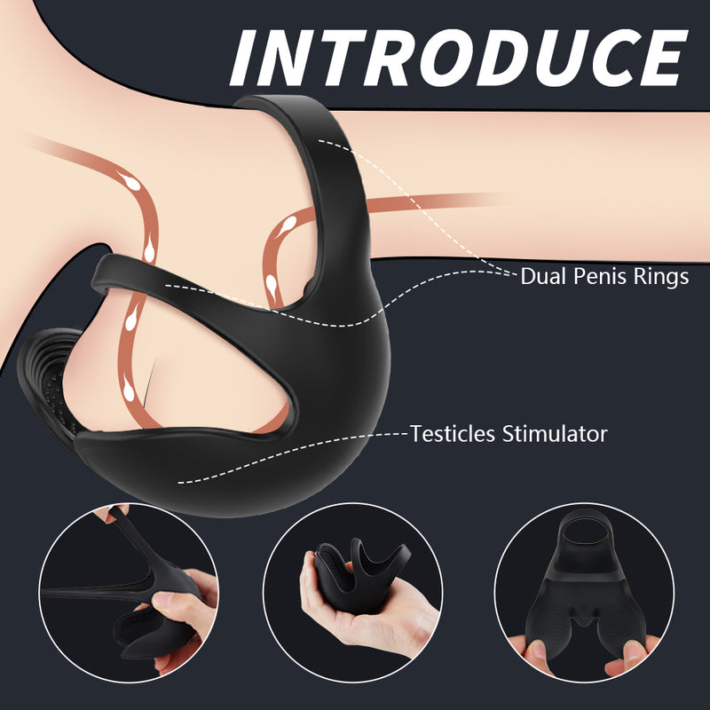 YoYoLemon Vibrating Penis Rings with Testicles Scrotum Stimulator for Men, Testicular Massager 1